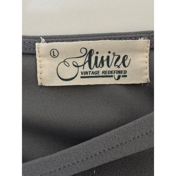 Quiet Luxury Asymmetrical Ruffle Dress L Sheath Gray Neutral by Aisize Timeless - Picture 9 of 16